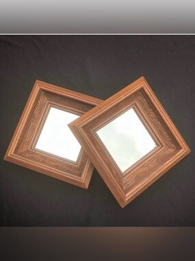 Two 8” Vintage Wood Mirrors - Carved Leaf Design - Gallery Wall Rustic Ornate